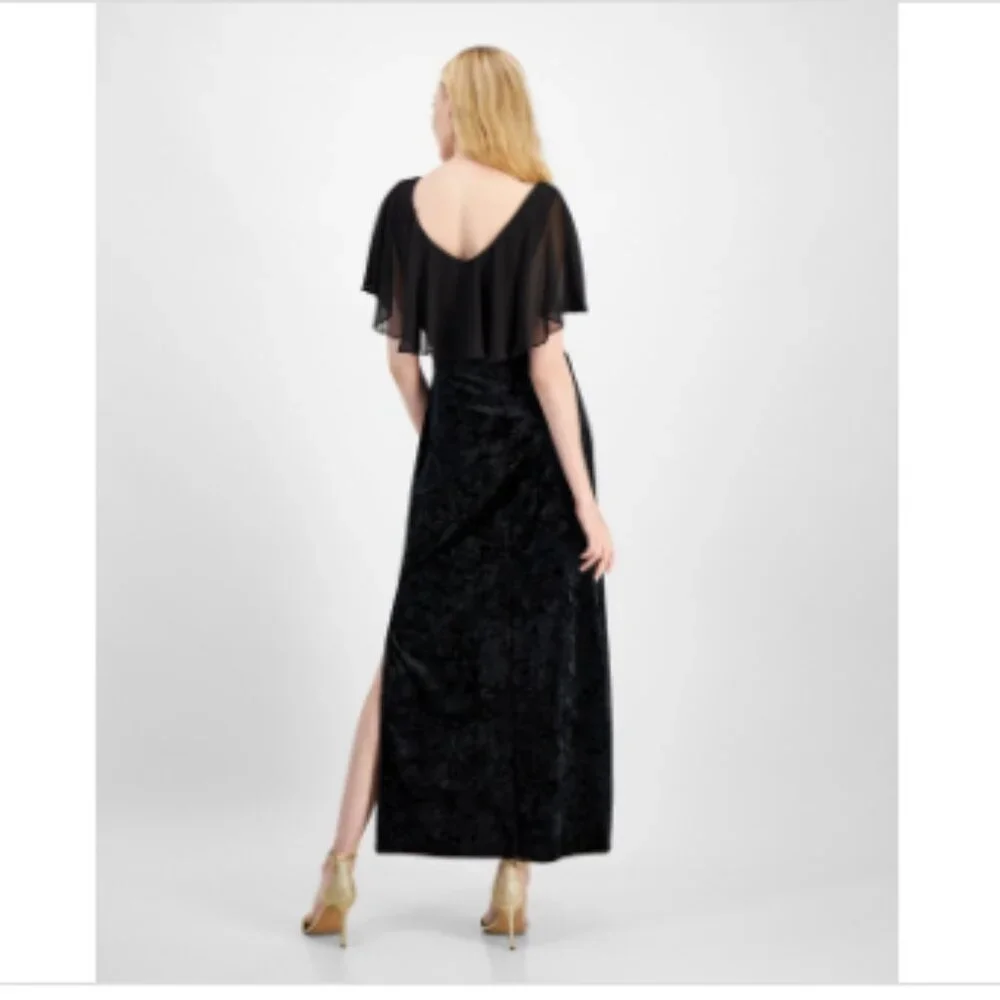 Connected Women's Cape Ruffle Velvet Gown - Black - Picture 2 of 4